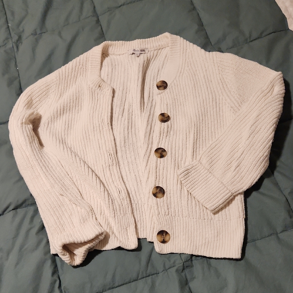 Madewell Ivory Cardigan with Wooden Buttons